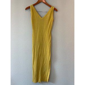 House of Harlow 1960 Yellow Ribbed Knit Rayon Blend Bodycon Sleeveless Maxi